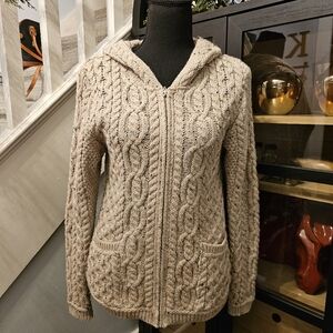 Aran Mor Ireland Cable Knit Hoodie with Celtic Knot Zipper Pull